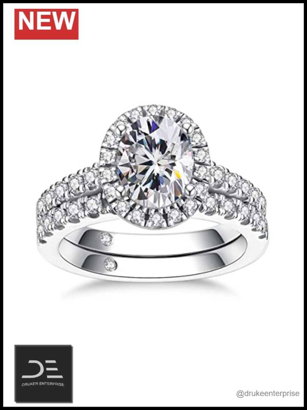 Moissanite Bridal Ring Set Oval 925 Sterling Silver Gold Plated Wedding